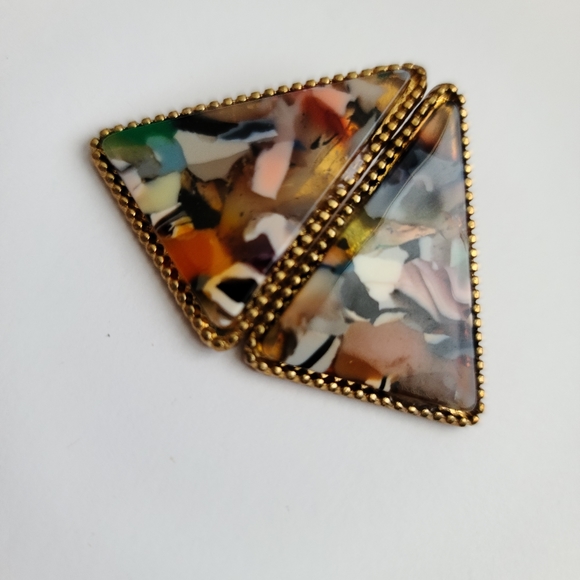 Brown and gold triangle earrings - Picture 2 of 2